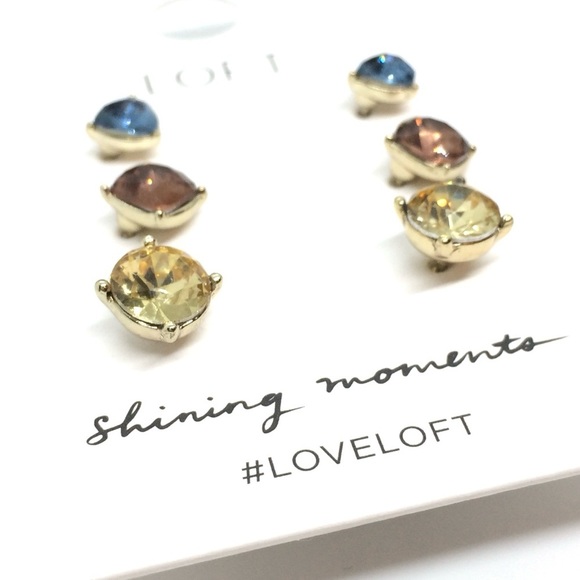 3/$30 NWT ANN TAYLOR LOFT RHINESTONE STUD EARRINGS MULTI-COLOR BLUE PINK YELLOW - Picture 10 of 11